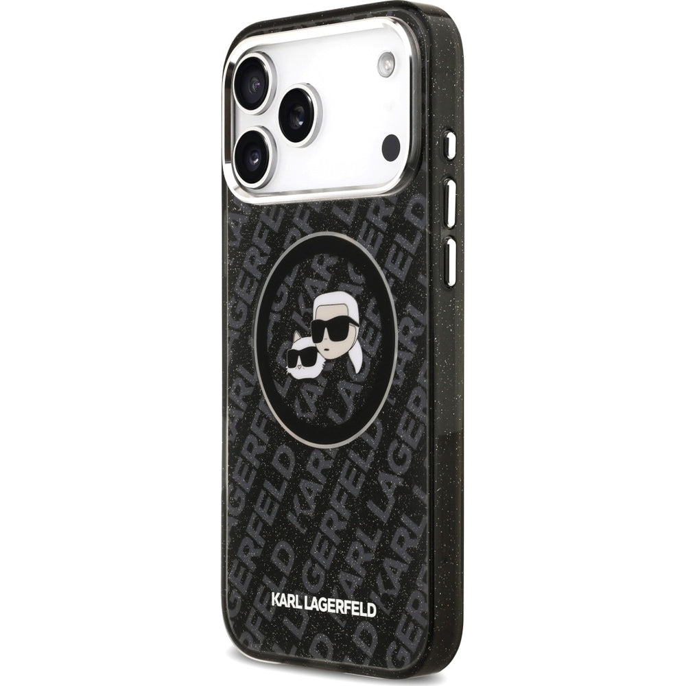 Handyhülle für iPhone 18 Pro Max / 17 Pro Max, Karl Lagerfeld IML Glitter K and C Heads mit MagSafe, Schwarz