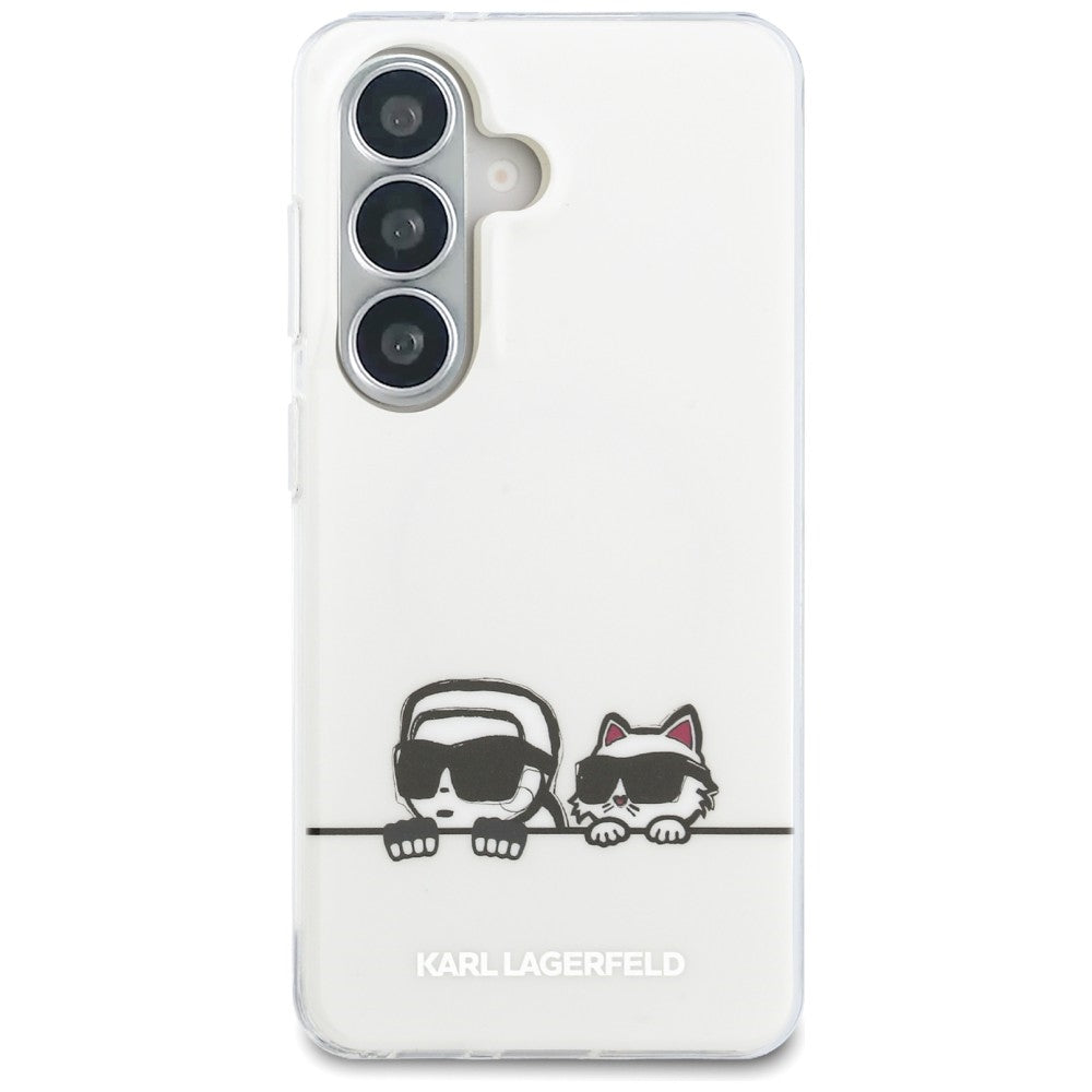 Handyhülle für Galaxy S26 Plus, Karl Lagerfeld IML Print MagSafe, Weiß mit Karl Lagerfeld und seiner Katze Choupette