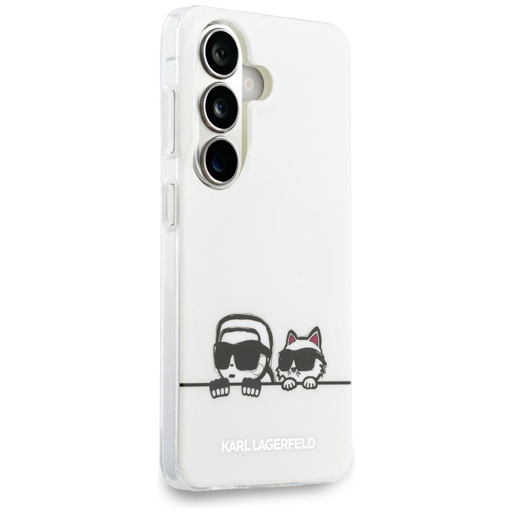 Handyhülle für Galaxy S26 Plus, Karl Lagerfeld IML Print MagSafe, Weiß mit Karl Lagerfeld und seiner Katze Choupette