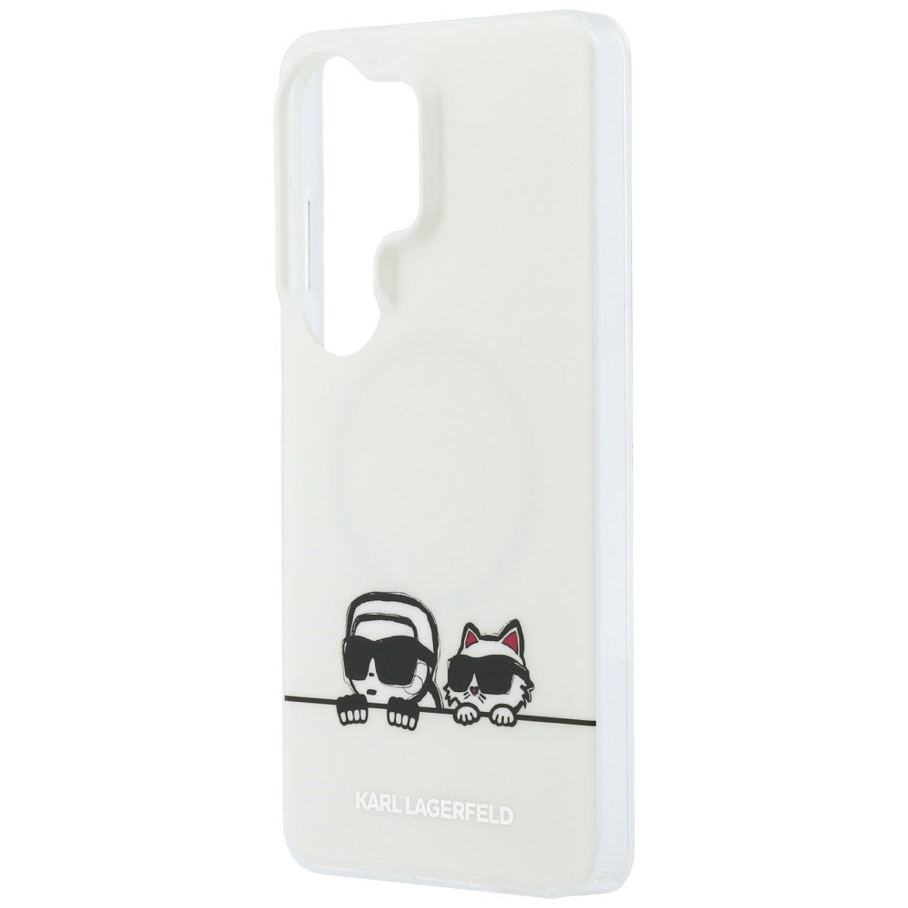 Handyhülle für Galaxy S26 Ultra, Karl Lagerfeld IML Print MagSafe, Weiß mit Karl Lagerfeld und seiner Katze Choupette