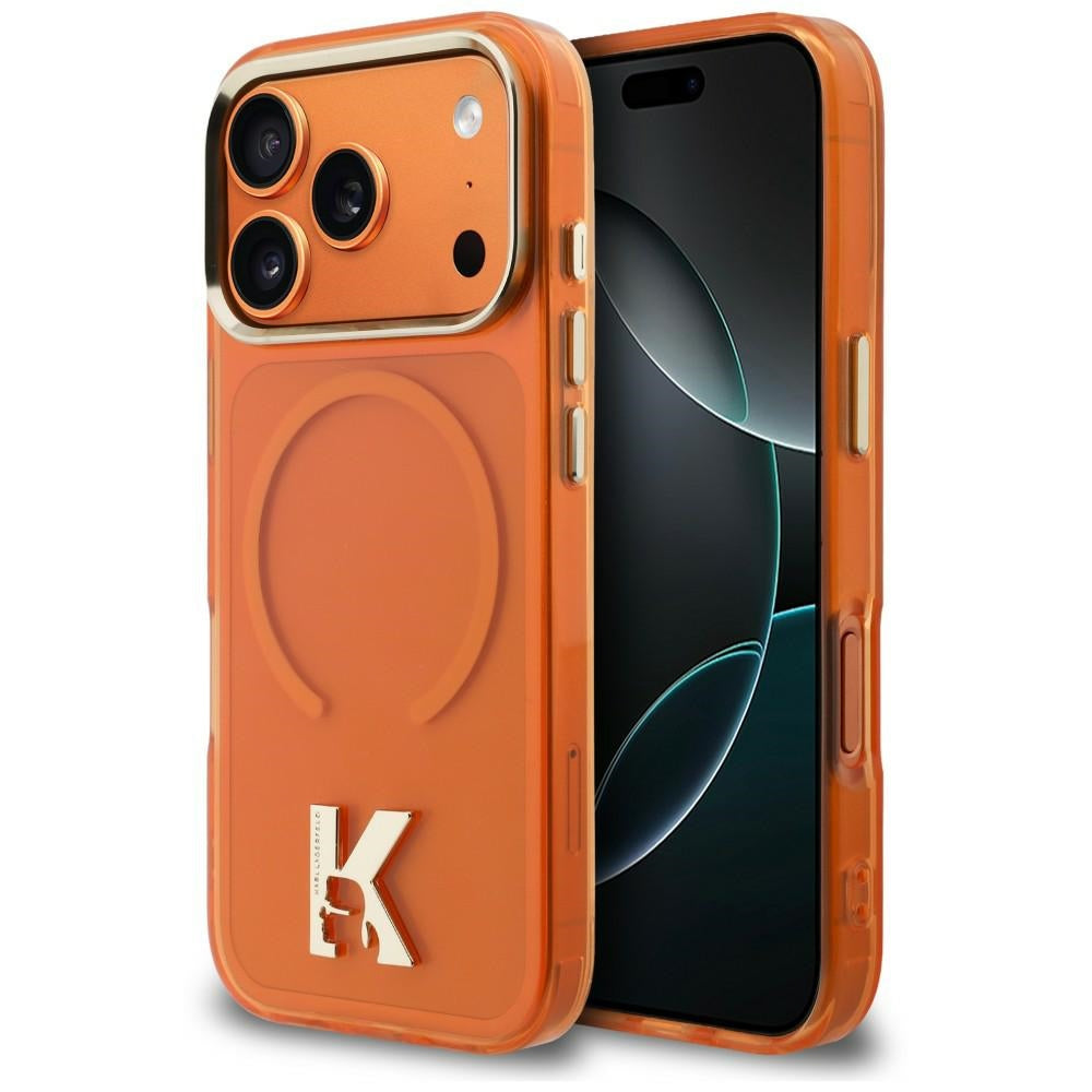 Handyhülle für iPhone 18 Pro Max / 17 Pro Max, Karl Lagerfeld IML K Head mit MagSafe, Orange