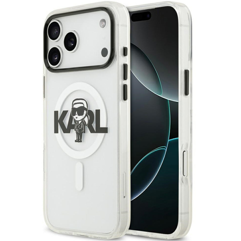 Handyhülle für iPhone 18 Pro Max / 17 Pro Max, Karl Lagerfeld IML Karl Sketch Logo mit MagSafe, Transparent