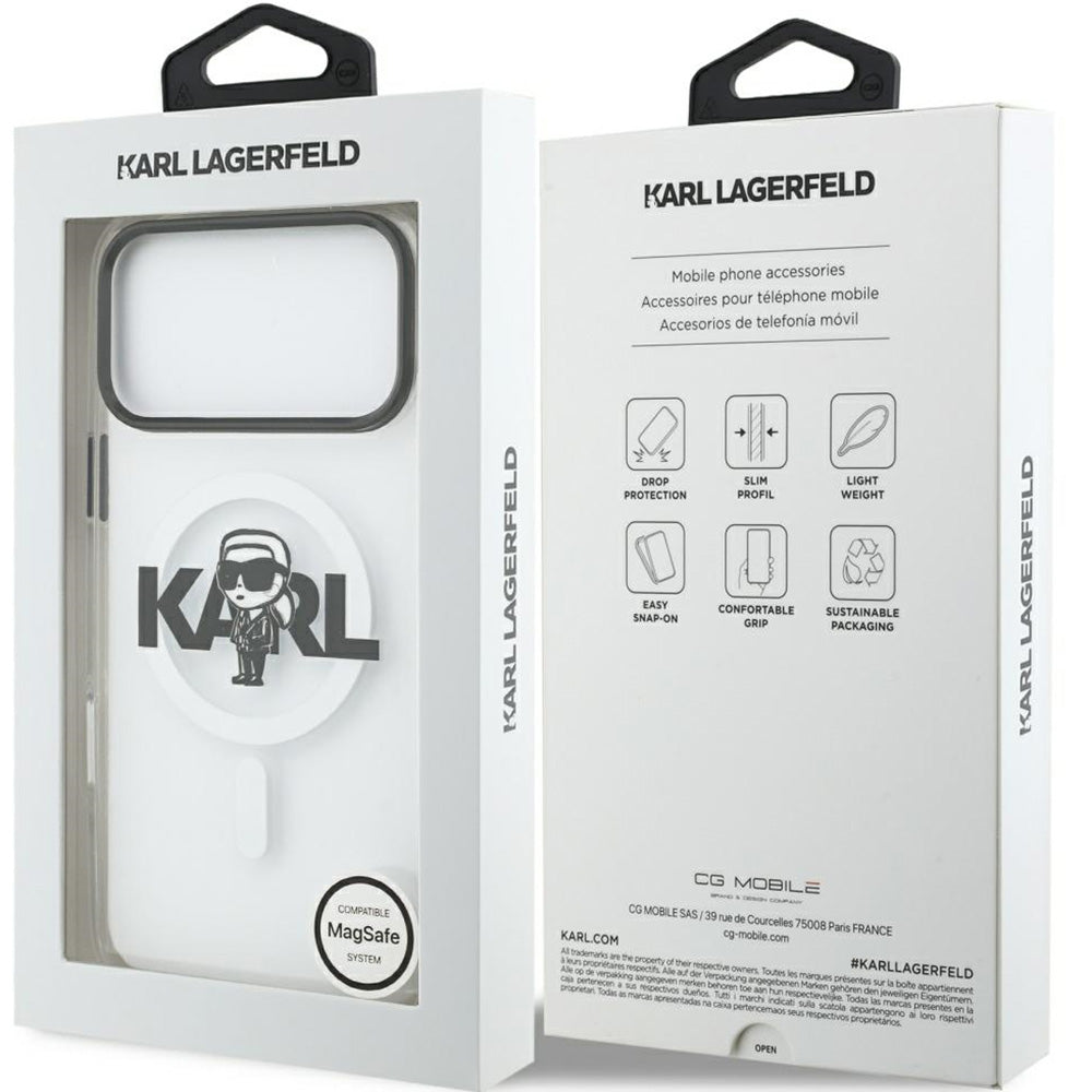 Handyhülle für iPhone 18 Pro Max / 17 Pro Max, Karl Lagerfeld IML Karl Sketch Logo mit MagSafe, Transparent