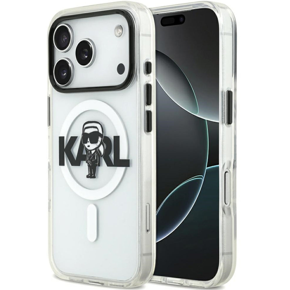 Handyhülle für iPhone 18 Pro / 17 Pro, Karl Lagerfeld IML Karl Sketch Logo mit MagSafe, Transparent