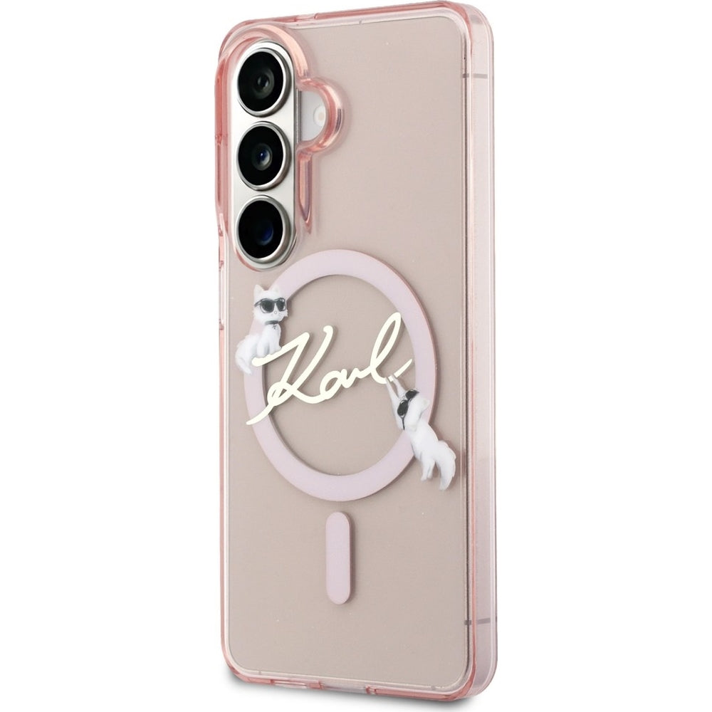 Handyhülle für Galaxy S26, Karl Lagerfeld IML Print MagSafe, Transparent pink mit Choupette
