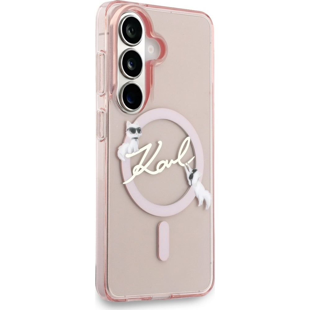 Handyhülle für Galaxy S26, Karl Lagerfeld IML Print MagSafe, Transparent pink mit Choupette