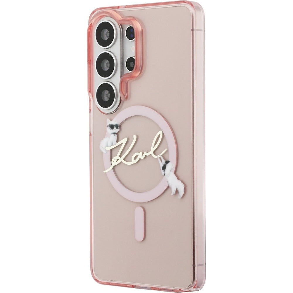 Handyhülle für Galaxy S26 Ultra, Karl Lagerfeld IML Print MagSafe, Transparent pink mit Choupette