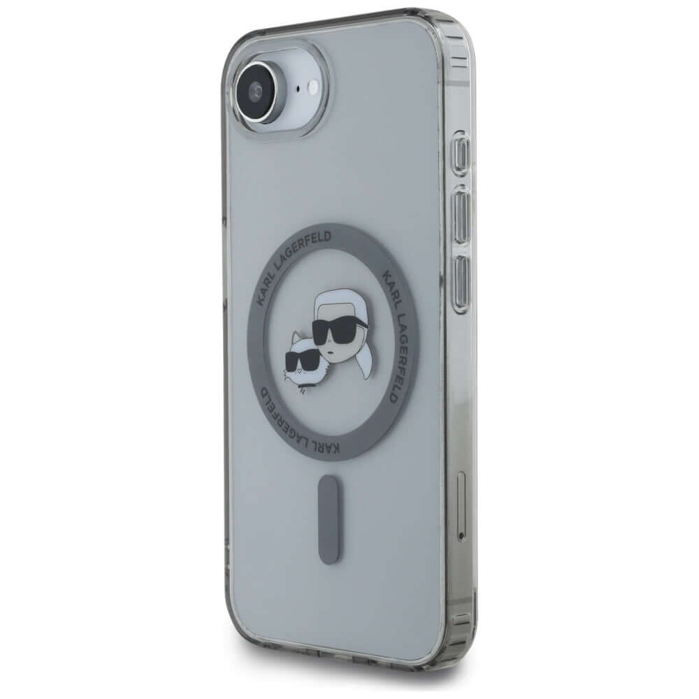 Handyhülle für iPhone 17e / 16e, Karl Lagerfeld HardCase IML Karl & Choupette Heads MagSafe, Durchscheinend mit schwarzen Rahmen