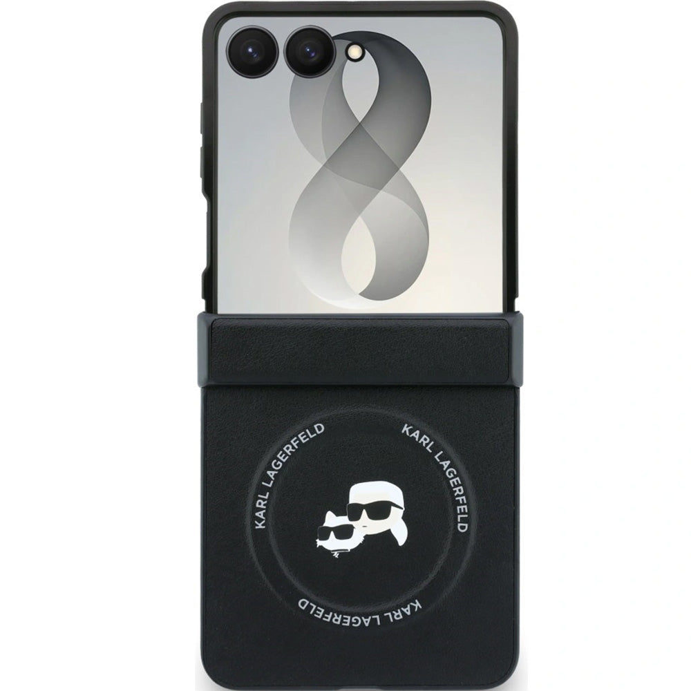 Handyhülle Karl Lagerfeld Karl and Choupette Pins für Galaxy Z Flip8 mit MagSafe, Schwarz
