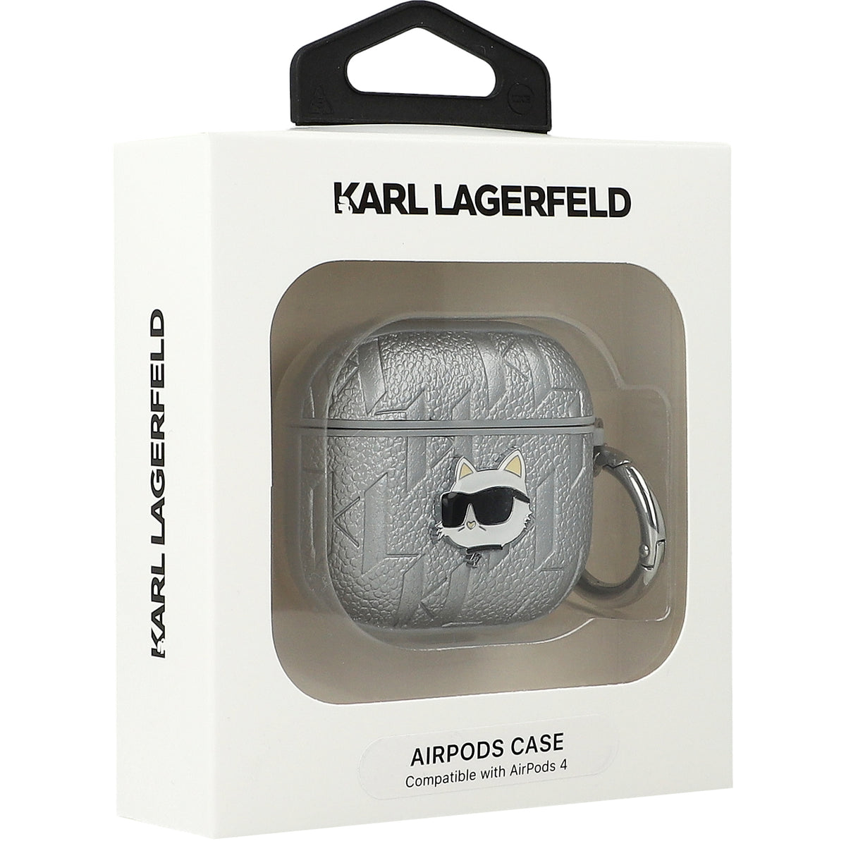 Schutzhülle für AirPods 5 / 4, Karl Lagerfeld Monogram Choupette Head, Silbern