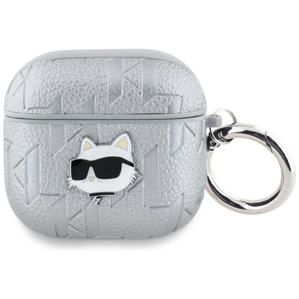 Schutzhülle für AirPods 5 / 4, Karl Lagerfeld Monogram Choupette Head, Silbern