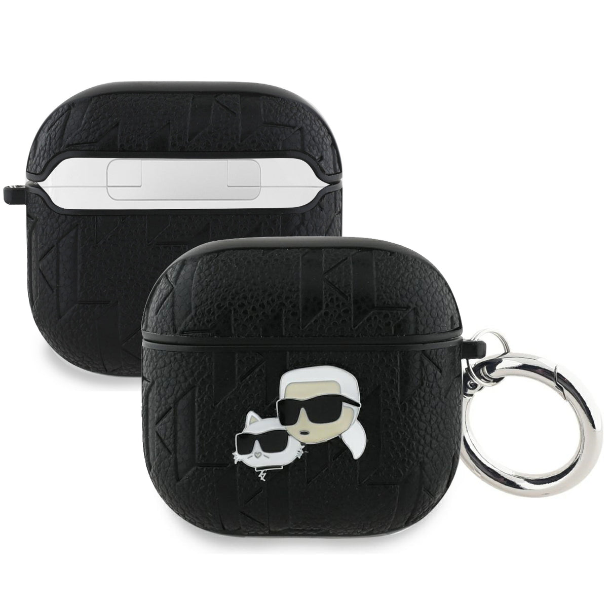 Schutzhülle für AirPods 5 / 4, Karl Lagerfeld Monogram Karl & Choupette Head, Schwarz