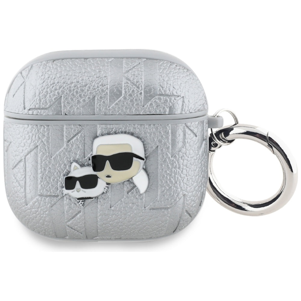 Schutzhülle für AirPods 5 / 4, Karl Lagerfeld Monogram Karl & Choupette Head, Silber