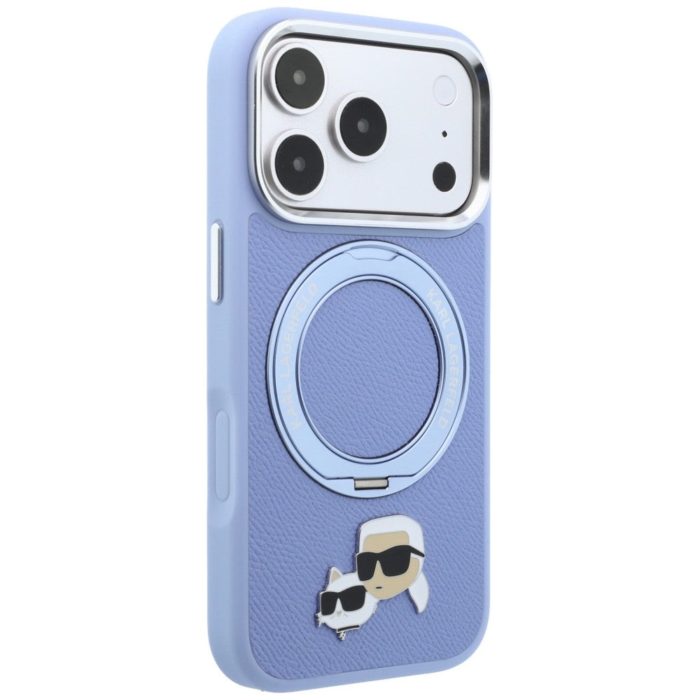 Handyhülle für iPhone 18 Pro Max / 17 Pro Max, Karl Lagerfeld Ring Stand 360 Karl Choupette Heads Pin mit MagSafe, Blau