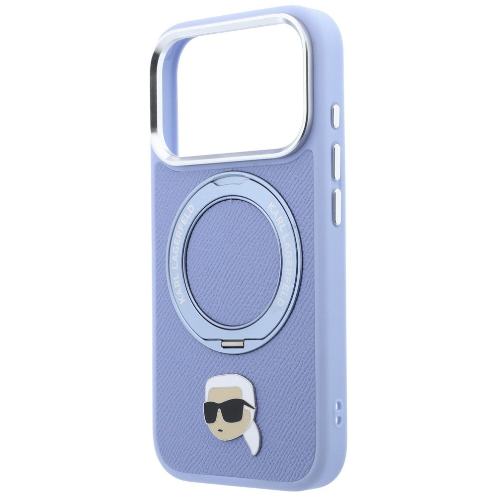 Handyhülle für iPhone 18 Pro Max / 17 Pro Max, Karl Lagerfeld Ring Stand 360 Karl Head Pin mit MagSafe, Blau
