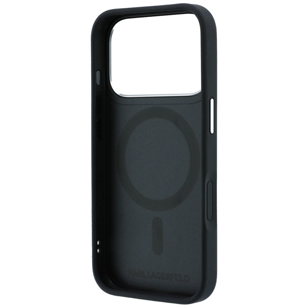 Handyhülle für iPhone 18 Pro Max / 17 Pro Max, Karl Lagerfeld Ring Stand 360 Saffiano Classic Logo mit MagSafe, Schwarz