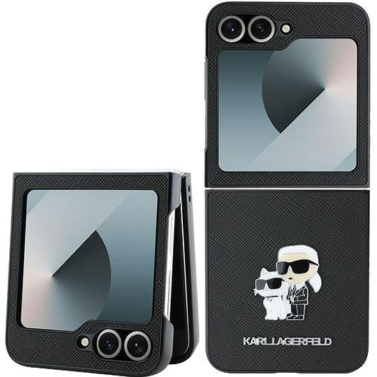 Handyhülle für Galaxy Z Flip7 FE / Z Flip6, Karl Lagerfeld Saffiano Metal Pin, Schwarz