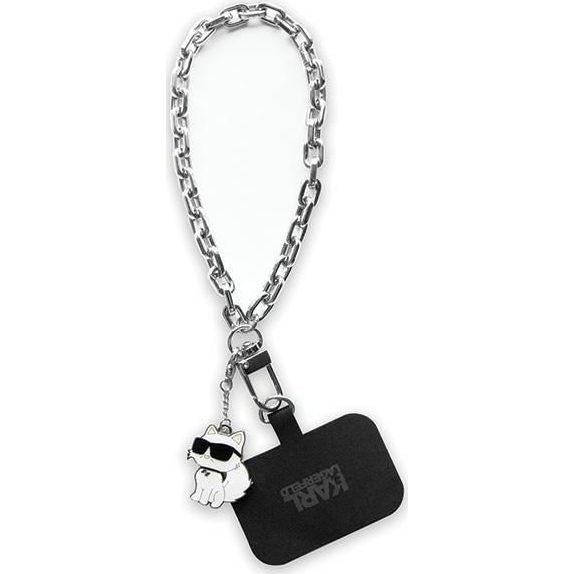 Handy-Lanyard Karl Lagerfeld Universal Wrist Chain / Gürtel, Schwarz mit Silberner Kette