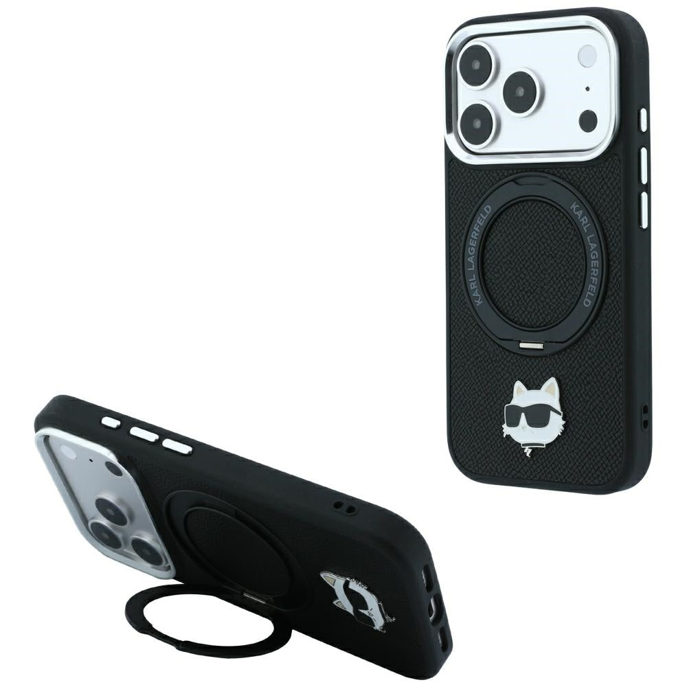 Handyhülle für iPhone 18 Pro / 17 Pro, Karl Lagerfeld Ring Stand 360 Choupette Head Pin mit MagSafe