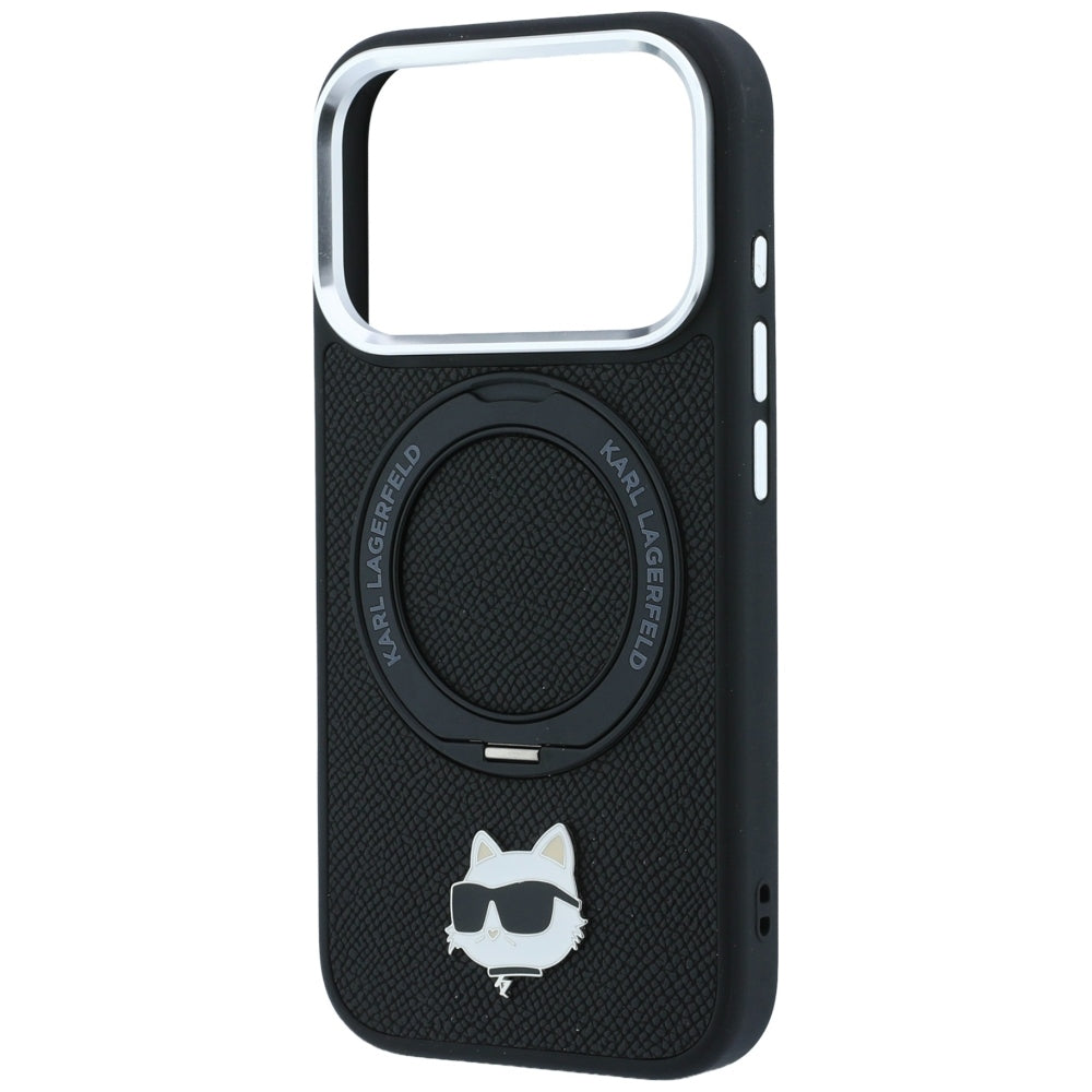 Handyhülle für iPhone 18 Pro / 17 Pro, Karl Lagerfeld Ring Stand 360 Choupette Head Pin mit MagSafe