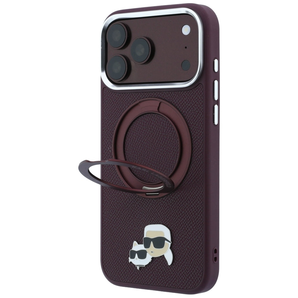 Handyhülle für iPhone 18 Pro / 17 Pro, Karl Lagerfeld Ring Stand 360 Karl Choupette Heads Pin mit MagSafe