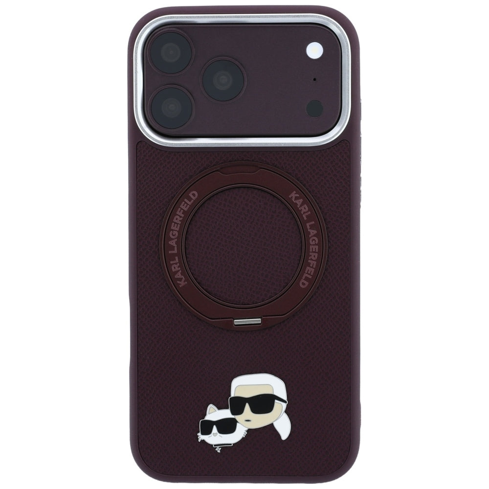 Handyhülle für iPhone 18 Pro / 17 Pro, Karl Lagerfeld Ring Stand 360 Karl Choupette Heads Pin mit MagSafe