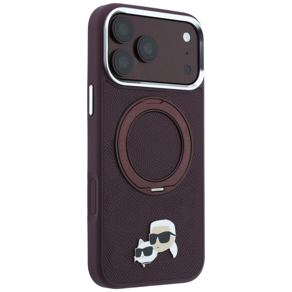 Handyhülle für iPhone 18 Pro / 17 Pro, Karl Lagerfeld Ring Stand 360 Karl Choupette Heads Pin mit MagSafe