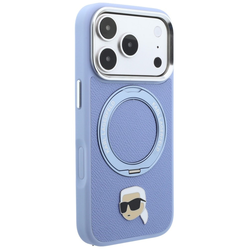Handyhülle für iPhone 18 Pro / 17 Pro, Karl Lagerfeld Ring Stand 360 Karl Head Pin mit MagSafe, Blau