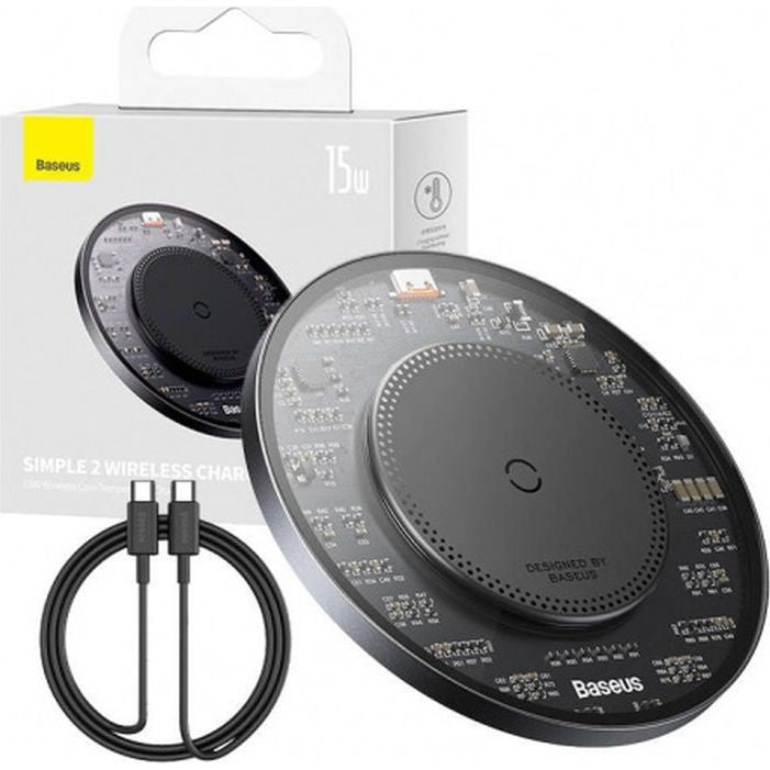 Drahtloses Ladegerät Baseus Simple 2 BS-W530 15W, + USB-C Kabel, Schwarz