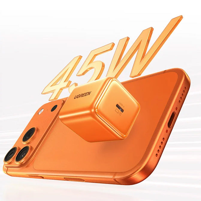 Schnell-Ladegerät GaN mit USB-C, 45W Super Fast Charging 2.0, Ugreen X524 Zapix, Orange