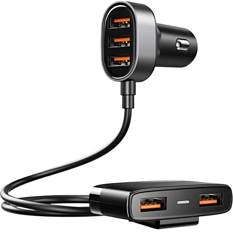 Autoladegerät, Verlängerungskabel 1.5m, 6.2A, 5x USB-A, Joyroom Car Charger JR-CL03, Schwarz