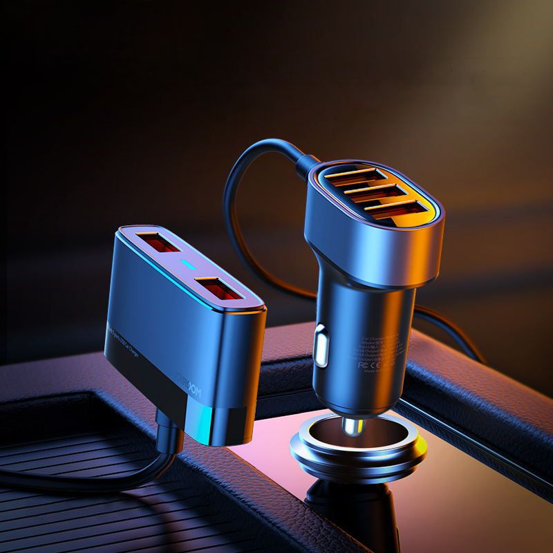 Autoladegerät, Verlängerungskabel 1.5m, 6.2A, 5x USB-A, Joyroom Car Charger JR-CL03, Schwarz