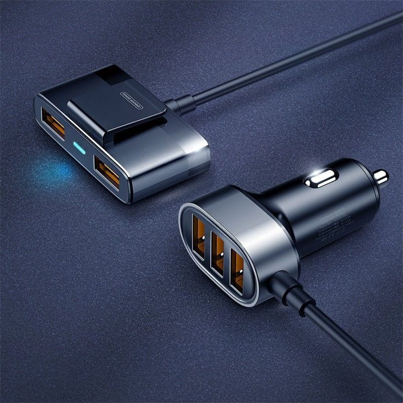 Autoladegerät, Verlängerungskabel 1.5m, 6.2A, 5x USB-A, Joyroom Car Charger JR-CL03, Schwarz