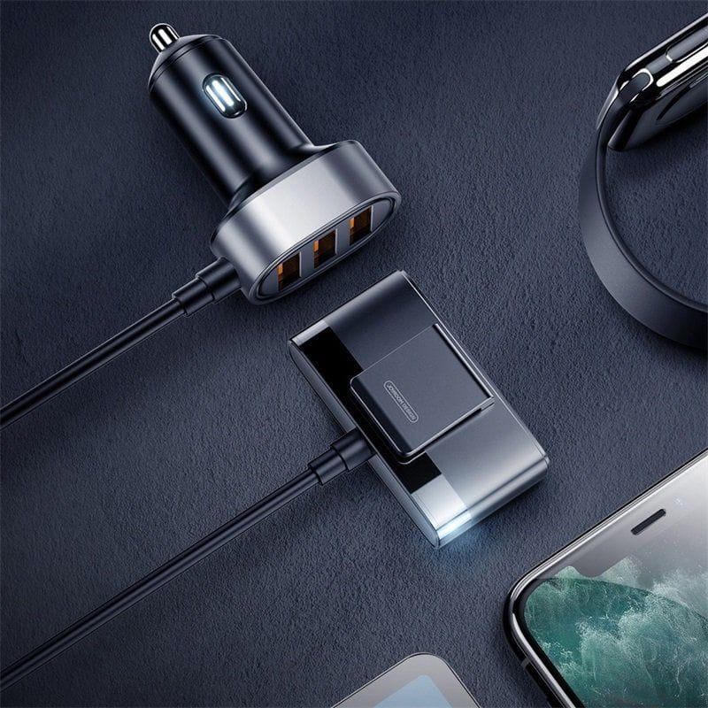 Autoladegerät, Verlängerungskabel 1.5m, 6.2A, 5x USB-A, Joyroom Car Charger JR-CL03, Schwarz