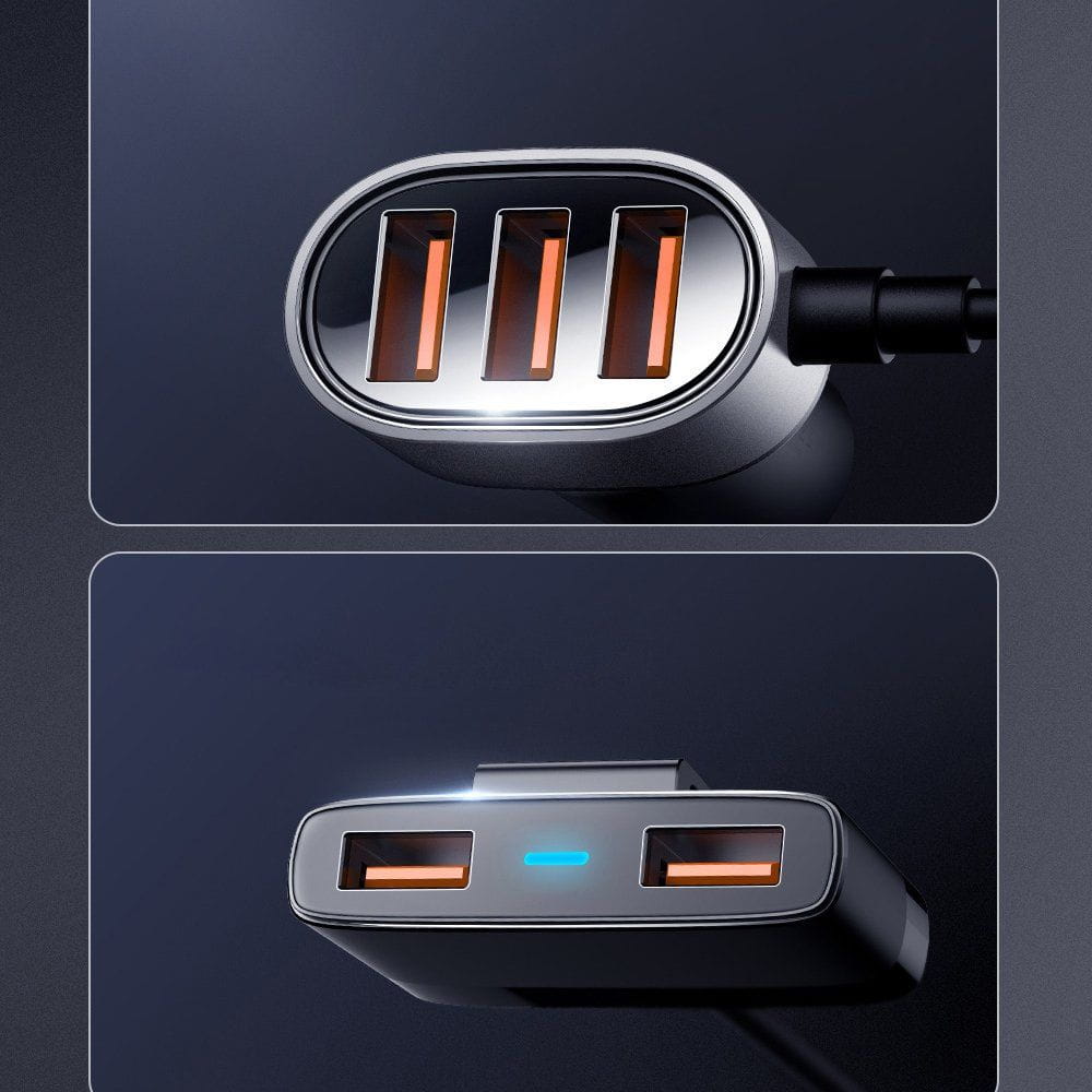 Autoladegerät, Verlängerungskabel 1.5m, 6.2A, 5x USB-A, Joyroom Car Charger JR-CL03, Schwarz