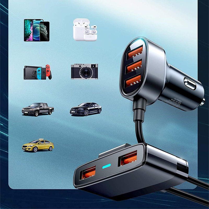 Autoladegerät, Verlängerungskabel 1.5m, 6.2A, 5x USB-A, Joyroom Car Charger JR-CL03, Schwarz