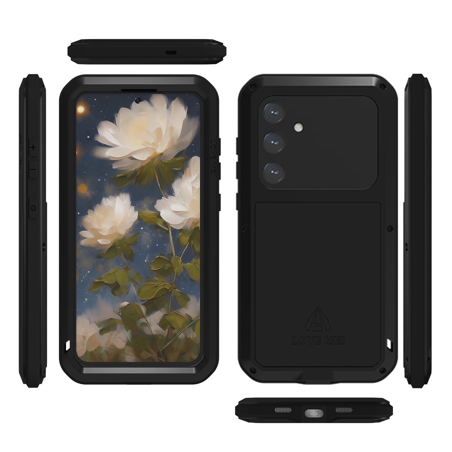 Handyhülle für Galaxy S25 Plus, Love Mei Powerful mit Glas, Schwarz