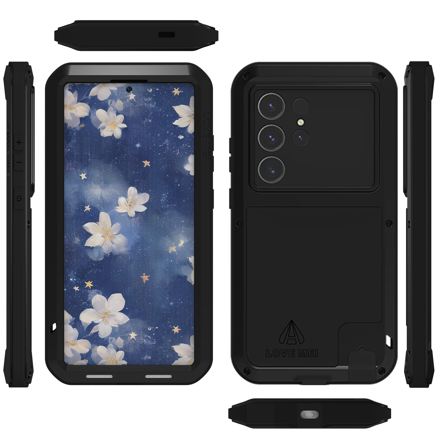 Handyhülle für Galaxy S25 Ultra, Love Mei Powerful mit Glas, Schwarz