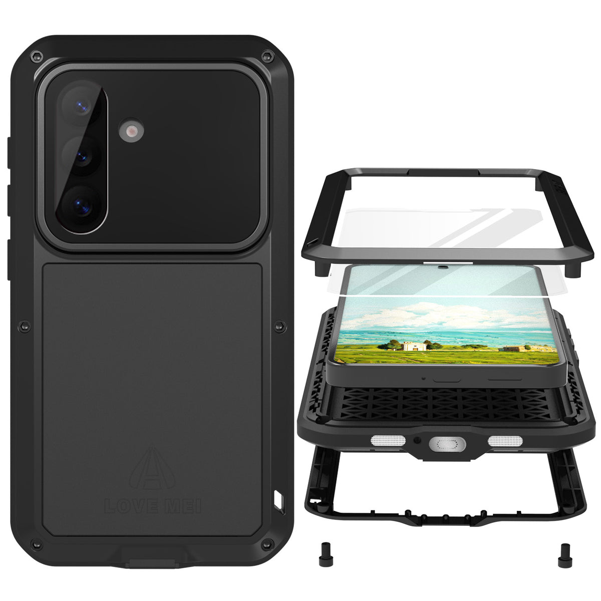 Handyhülle für Galaxy S26, Love Mei Powerful mit Glas, Black
