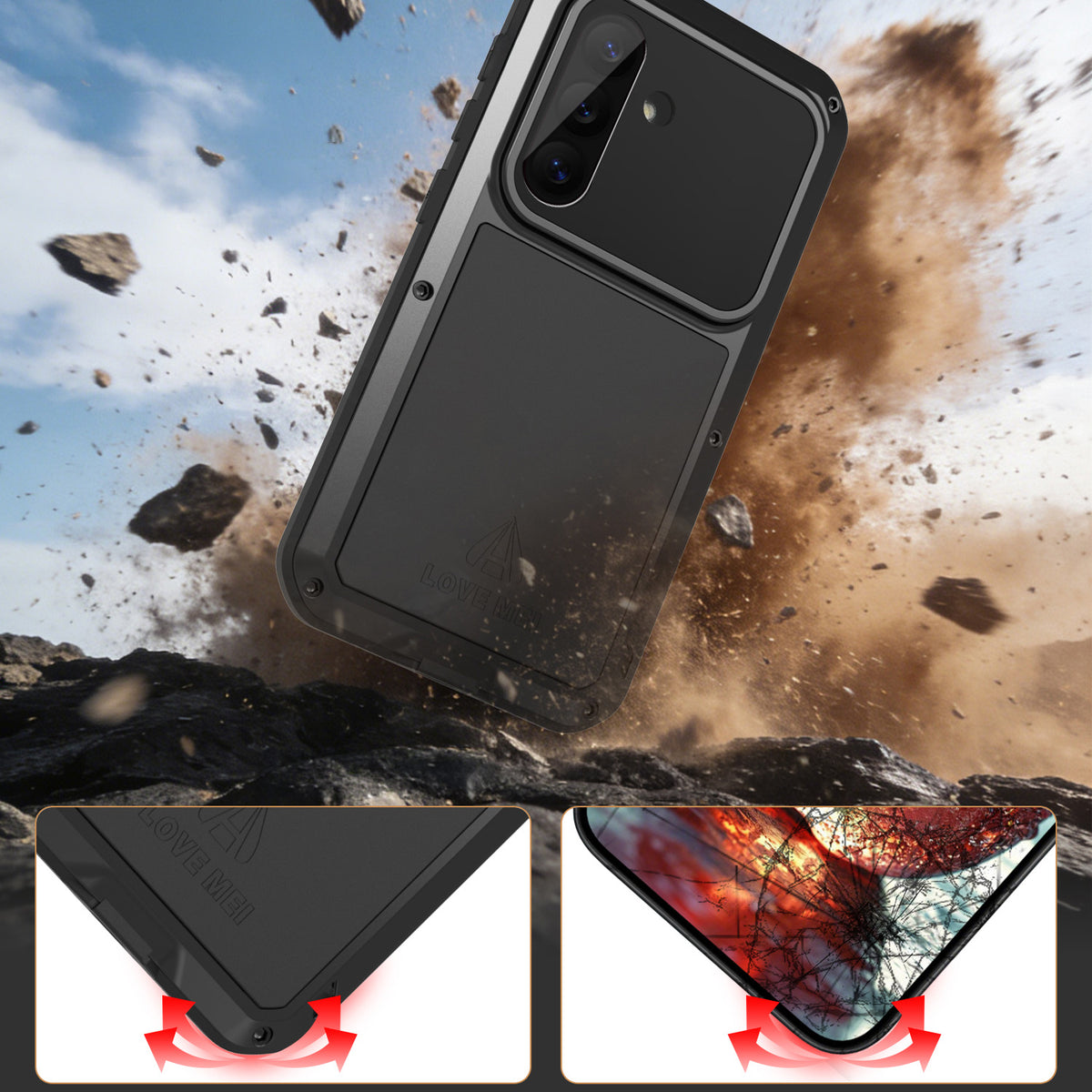 Handyhülle für Galaxy S26, Love Mei Powerful mit Glas, Black