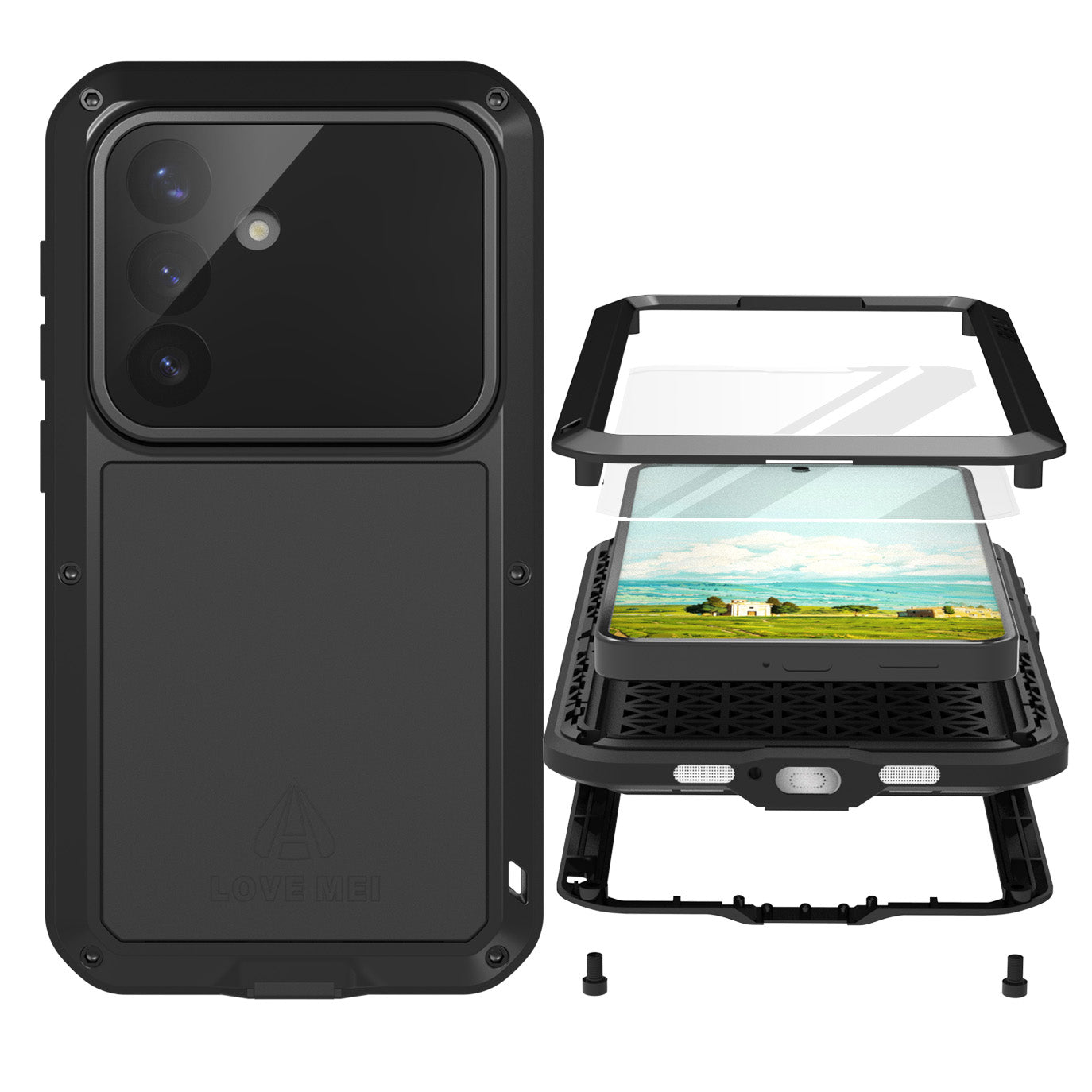 Handyhülle für Galaxy S26 Ultra, Love Mei Powerful mit Glas, Black