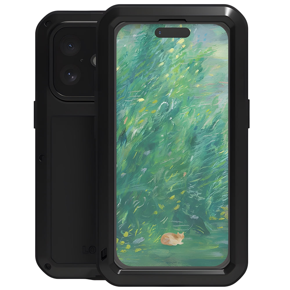 Handyhülle für iPhone 16, Love Mei Powerful mit Glas, Schwarz