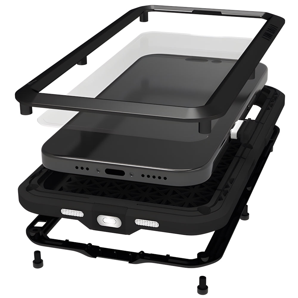 Handyhülle für iPhone 16, Love Mei Powerful mit Glas, Schwarz