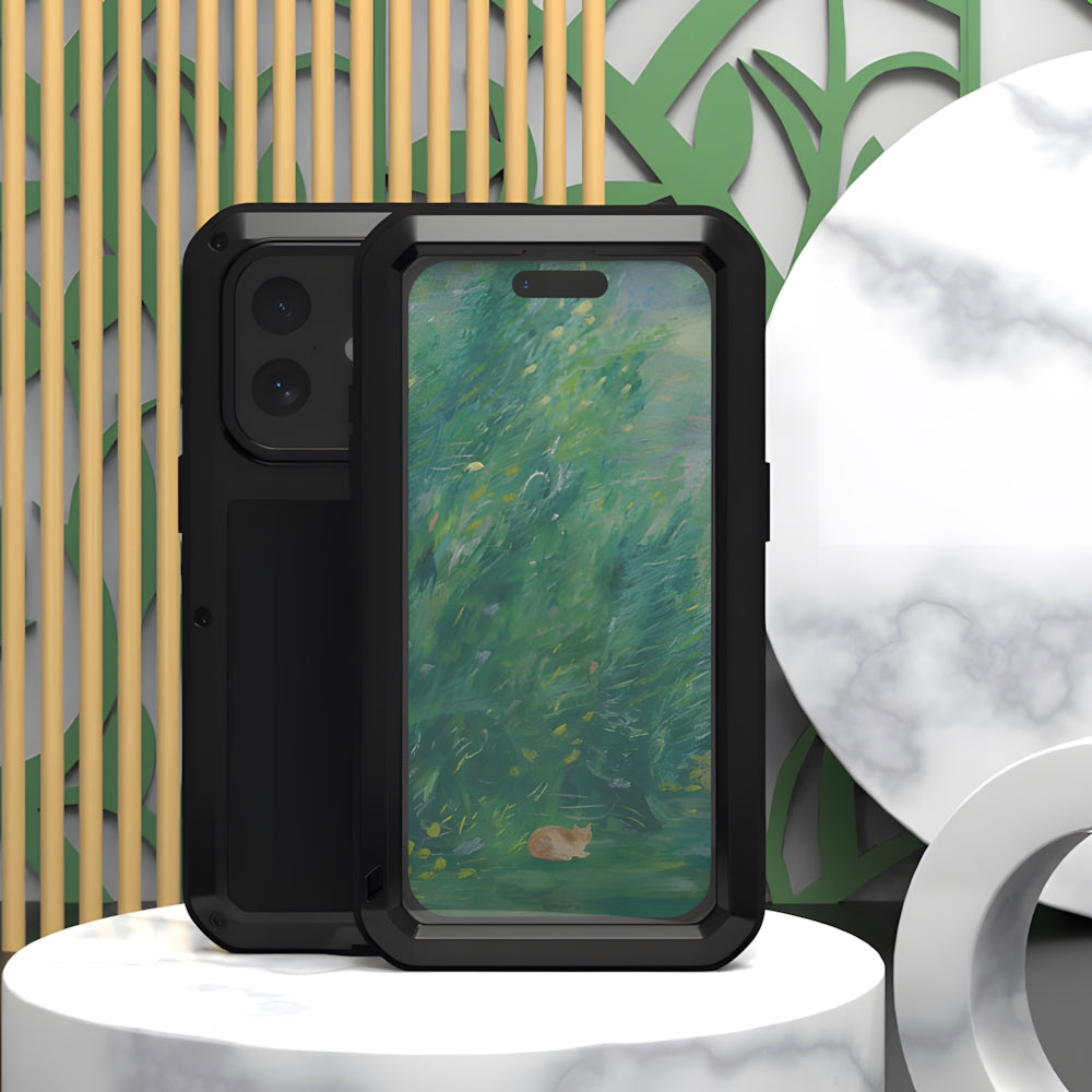 Handyhülle für iPhone 16, Love Mei Powerful mit Glas, Schwarz