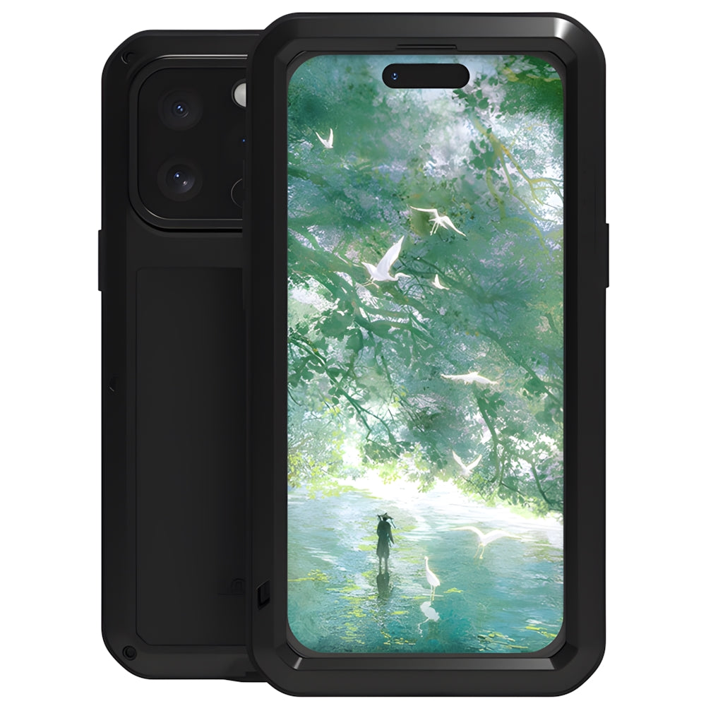 Handyhülle für iPhone 16 Pro Max, Love Mei Powerful mit Glas, Schwarz