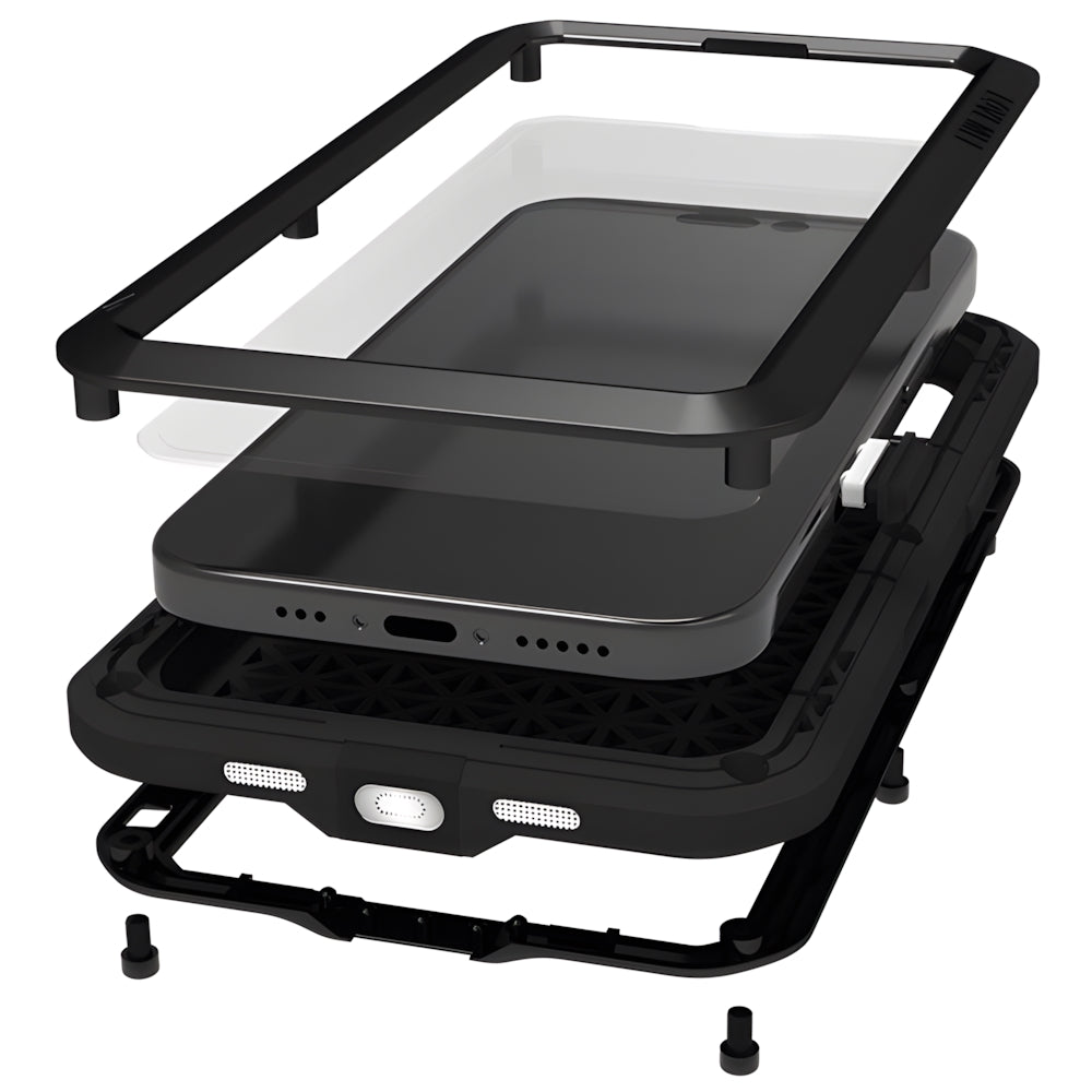 Handyhülle für iPhone 16 Pro Max, Love Mei Powerful mit Glas, Schwarz