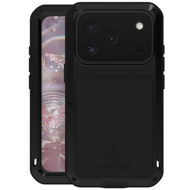 Handyhülle für iPhone 17 Pro, Love Mei Powerful mit Glas, Schwarz