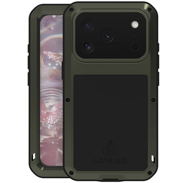 Handyhülle für iPhone 17 Pro, Love Mei Powerful mit Glas, Grün
