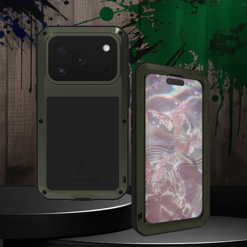 Handyhülle für iPhone 17 Pro, Love Mei Powerful mit Glas, Grün