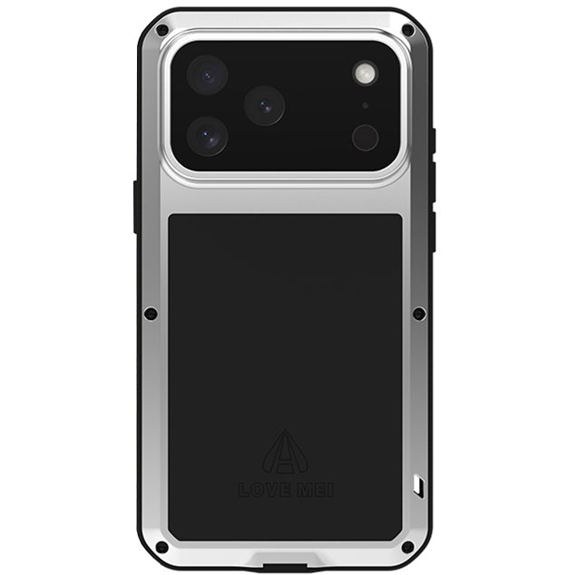 Handyhülle für iPhone 17 Pro Max, Love Mei Powerful mit Glas, Silbern
